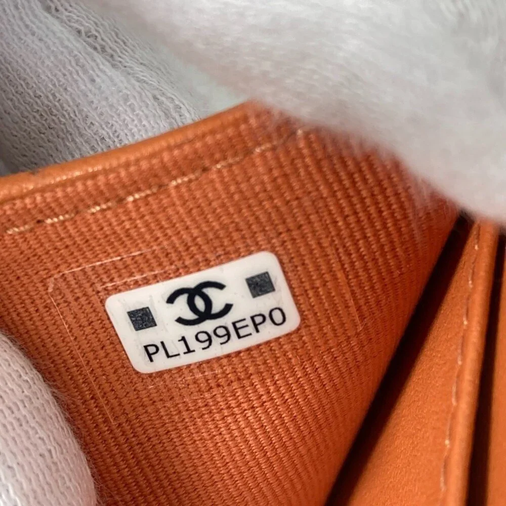 CHANEL Orange Lambskin Leather Logo Wallet - Picture 16 of 16
